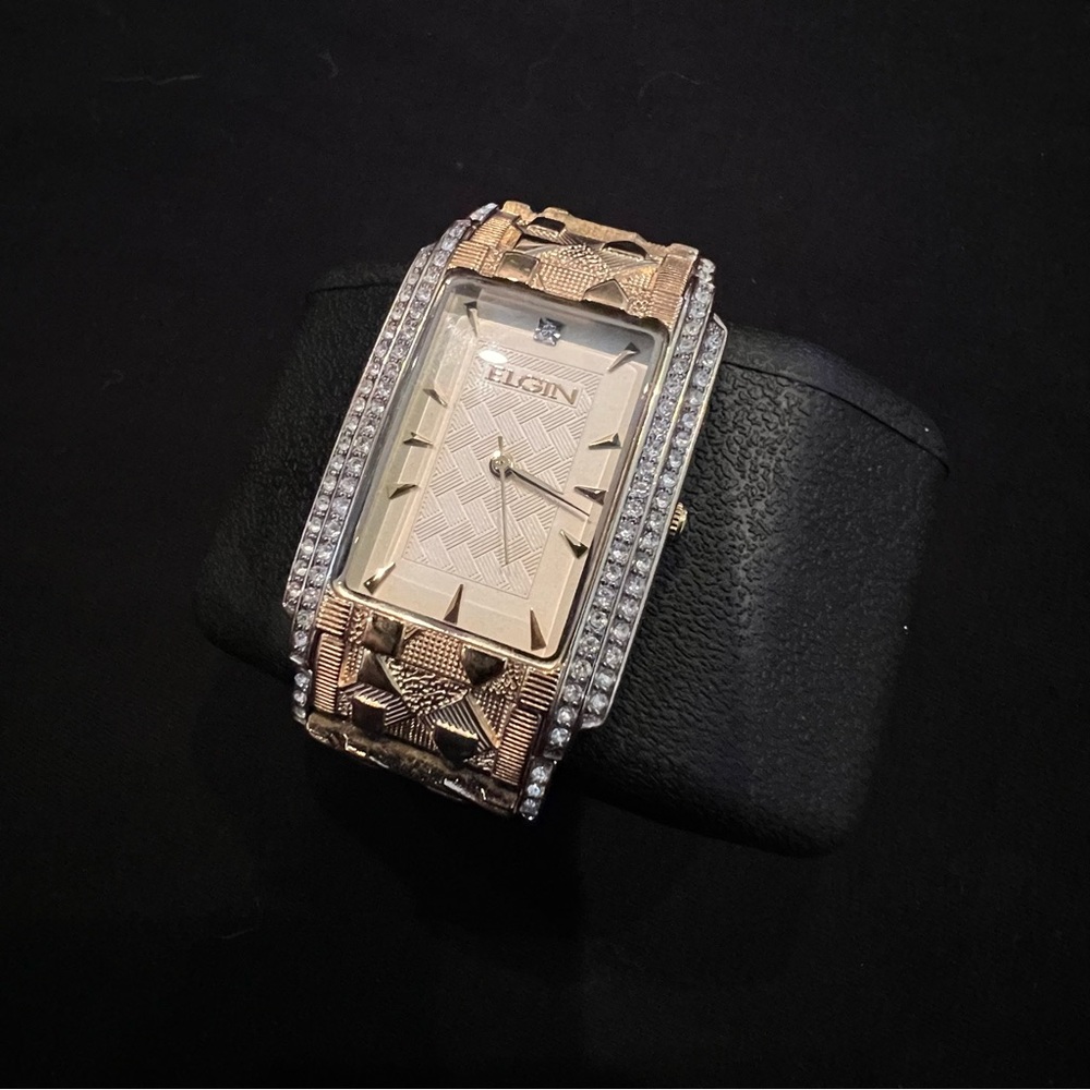 Vintage Elgin Gold Toned Crystal Accents Men’s Analog Watch New Battery